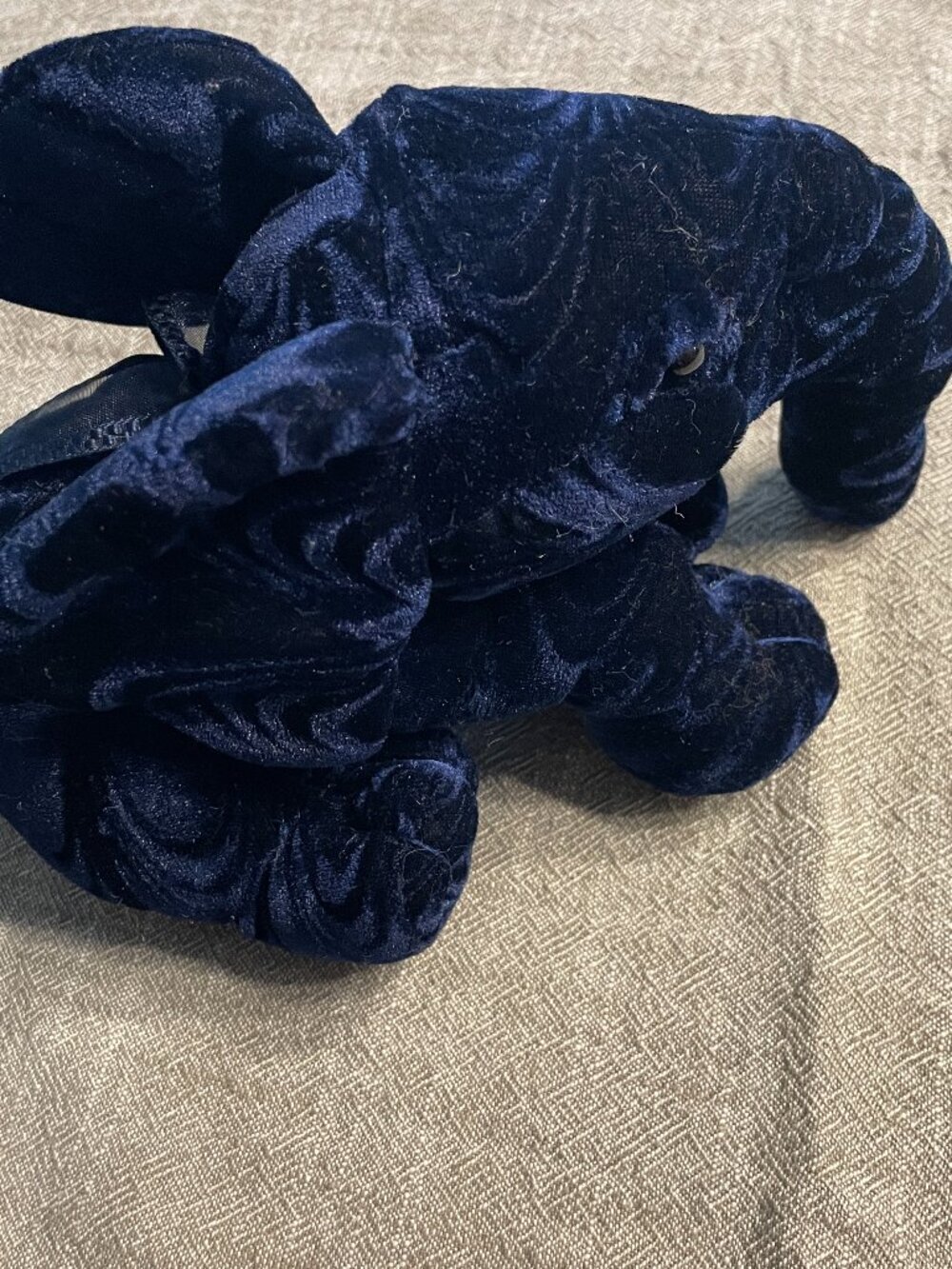 Velvet Navy Blue Decorative Plush Elephant Elegant Unique 8"